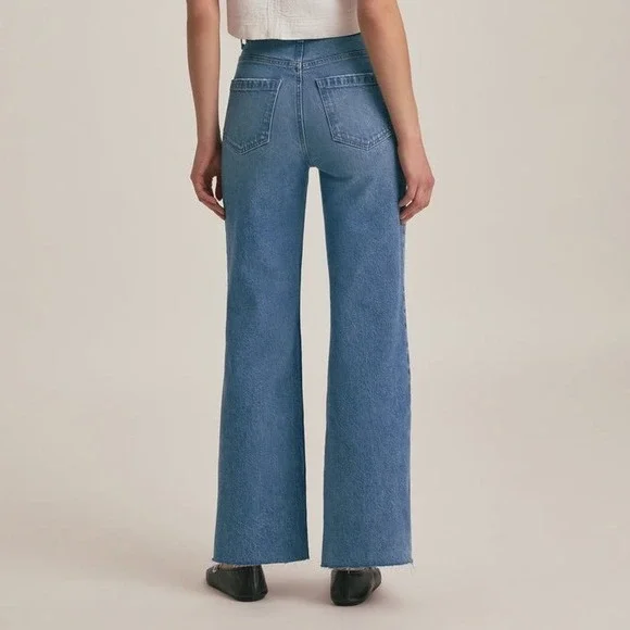 Favorite Daughter Jordie Wide Leg Jeans Sz 34 Long Super High Rise Blue Cotton - Picture 2 of 16